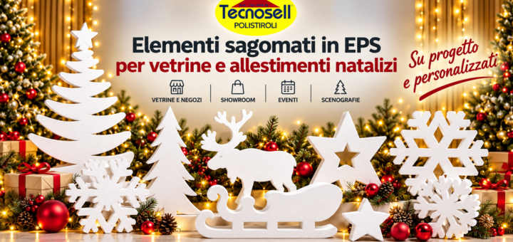Sagome natalizie in polistirolo EPS per vetrine e allestimenti: alberi, renne, slitte, stelle e fiocchi di neve Tecnosell
